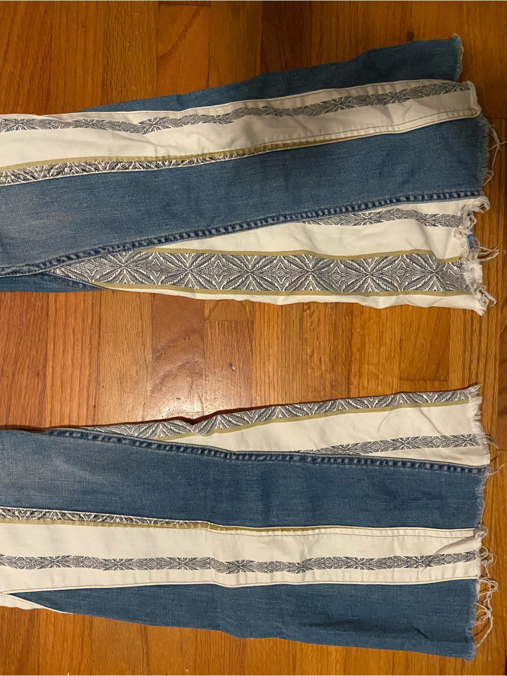 Free People Blue Denim Flare Jeans with Cream Stripe Insets - Picture 4 of 6